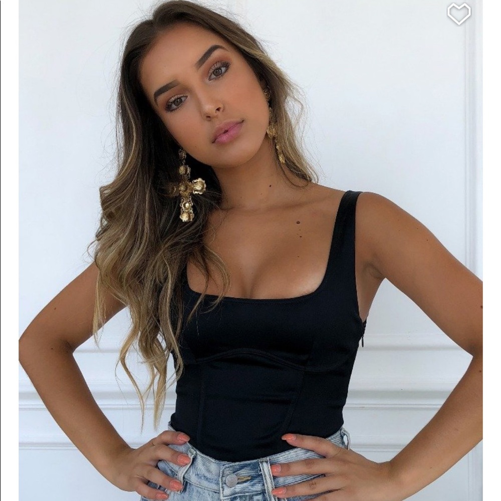 ✨SOLD✨ satin black bustier body suit
